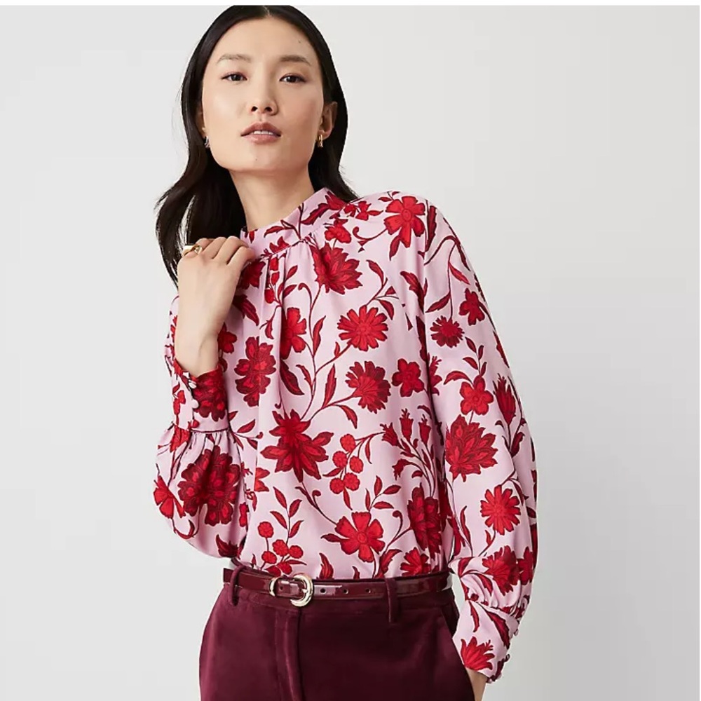 NEW | Ann Taylor | Mock Neck Shirred Blouse